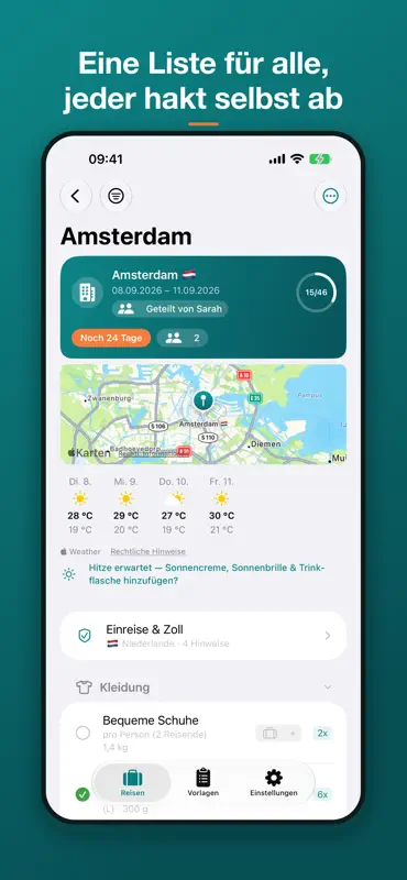 TravelSheet: Smarte Packliste screenshot 2 of 9