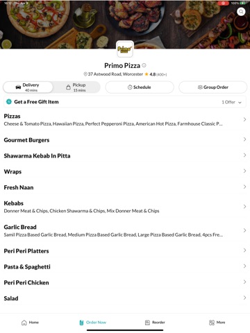 Primo Pizza. iPad screenshot