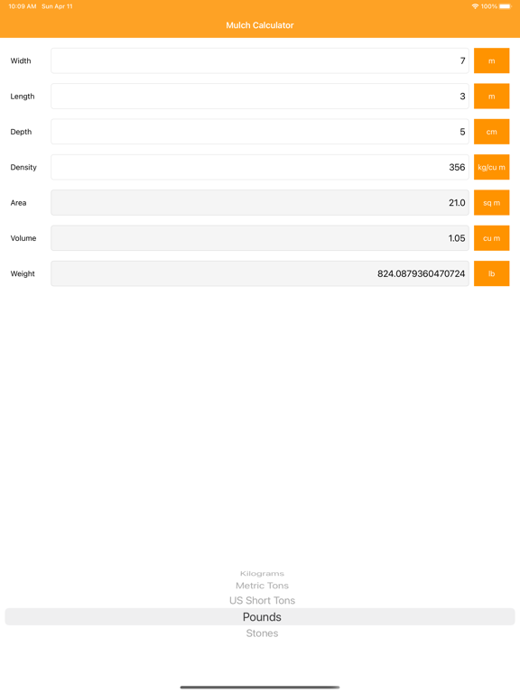 Mulch Calculator iPad screenshot 7 - Utilities app