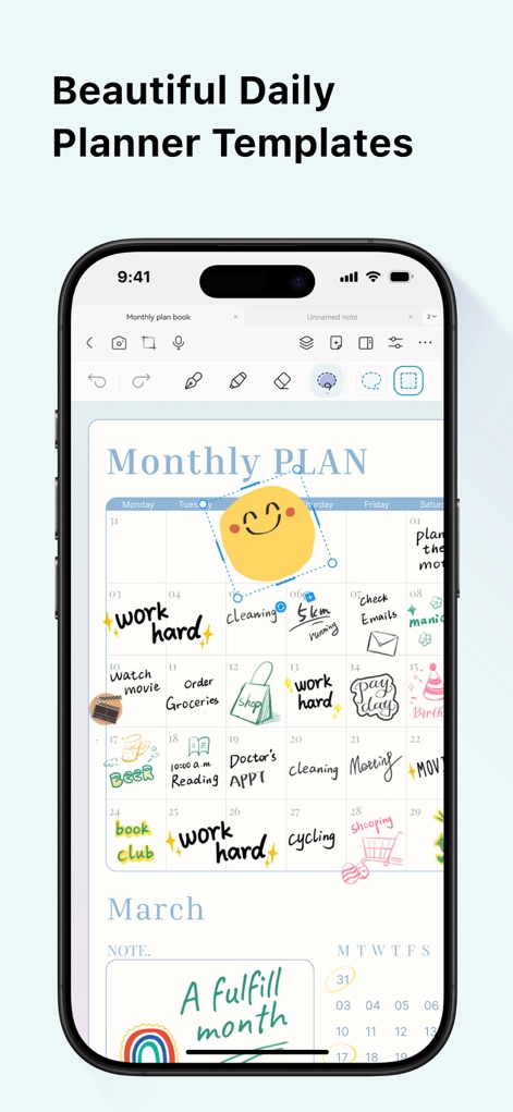 StarNote: Handwriting&PDF - Explore the app's rich asset center, offering an array of beautifully designed templates and customizable stickers to create personalized electronic planners and journals.