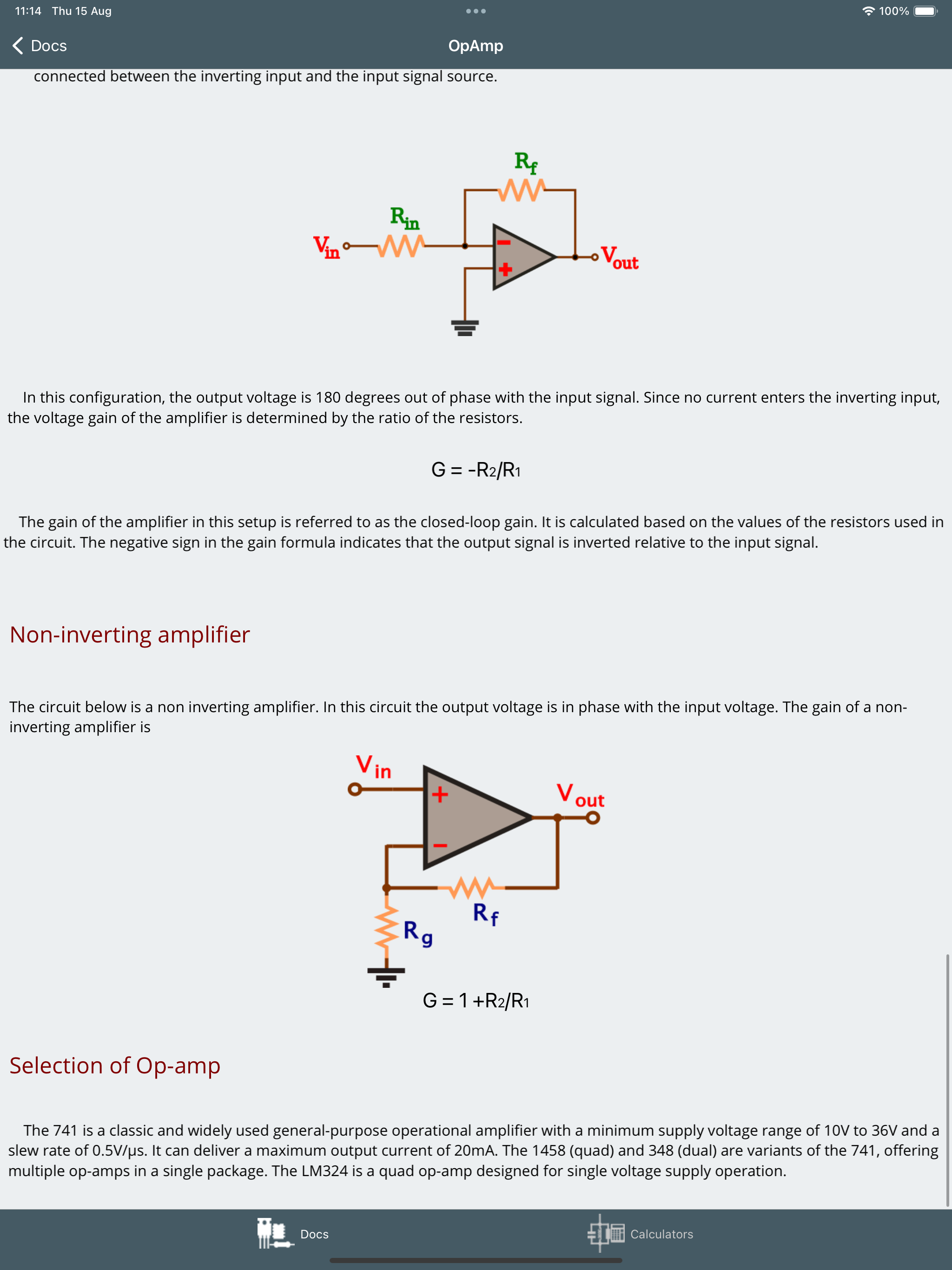 Electronics docs & calculators
