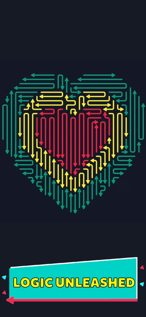 Arrowscapes™ - Arrows Puzzle - Observe the app's artistic puzzle construction, where arrows in various hues form recognizable shapes like a complete heart.