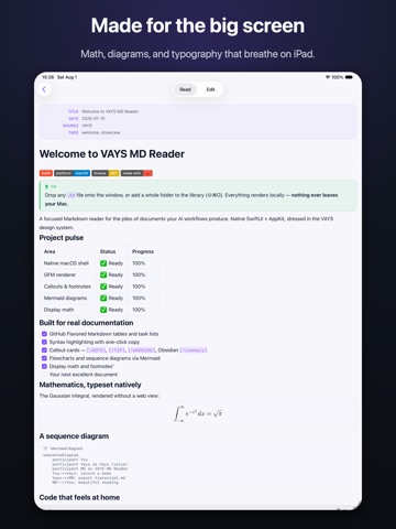 Vays - Markdown reader iPad screenshot 1