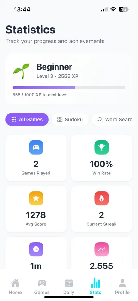 BrainGames progress and statistics