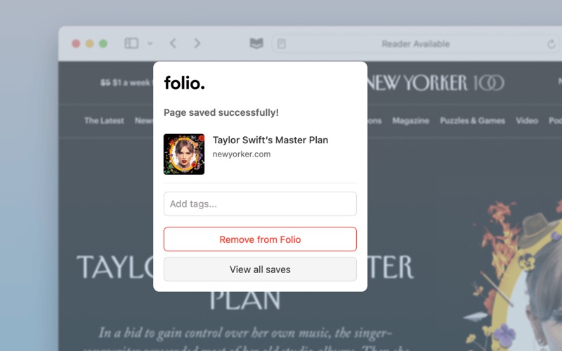 Save to Folio iPhone screenshot