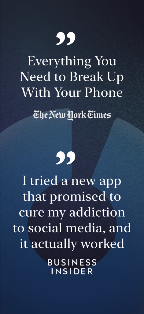 one sec | screen time + focus - この画面は、「The New York Times」や「BUSINESS INSIDER」といった主要メディアからの高評価の引用文を掲載し、本アプリの効果と信頼性を強調しています。