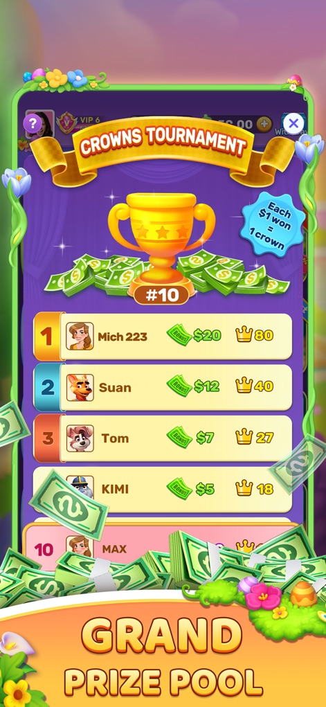 Bingo Wealth - Explore the Crowns Tournament leaderboard, revealing detailed player rankings and the substantial prize pool details that motivate competitive play.