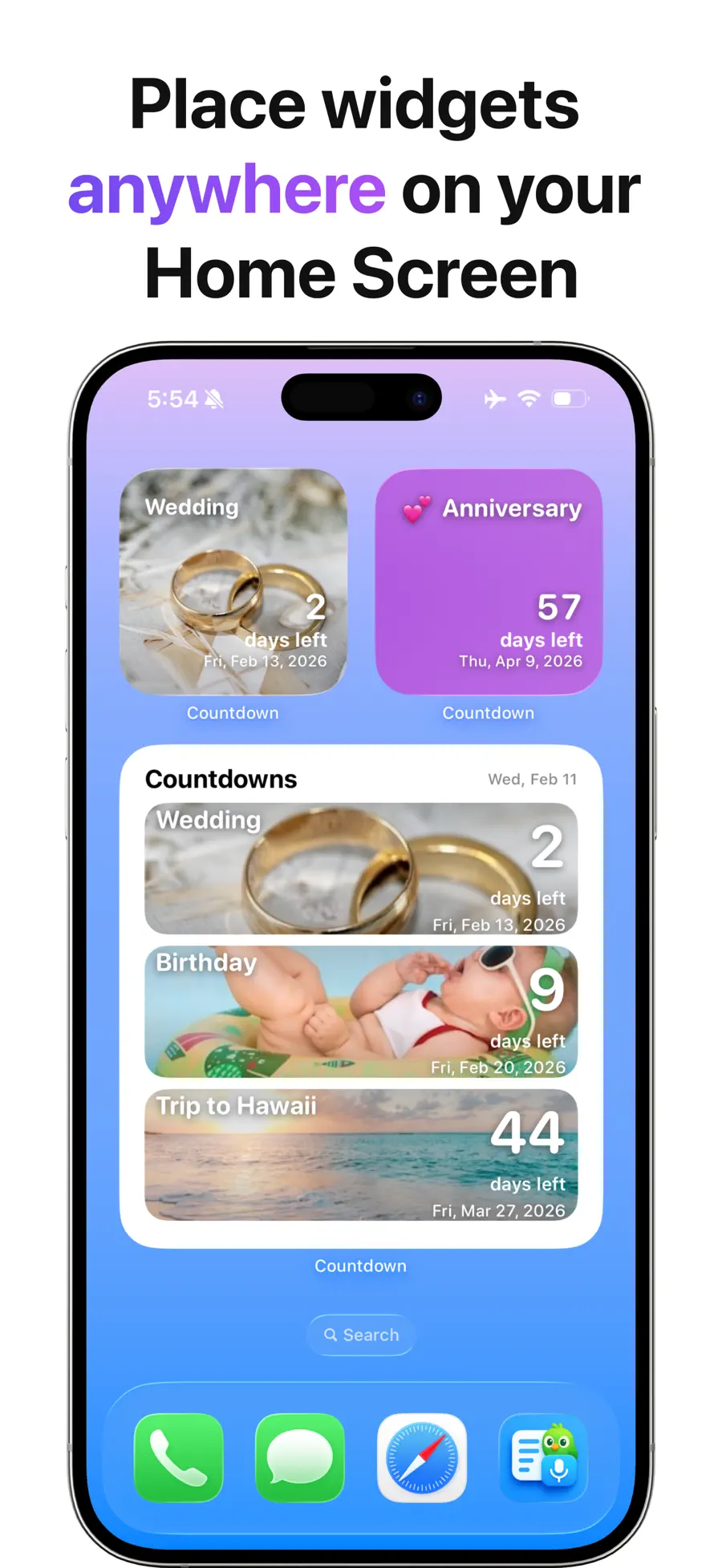 Countdown Pro - Widget & Timer showing colorful events and Home Screen and Lock Screen widgets on iPhone (2/4)