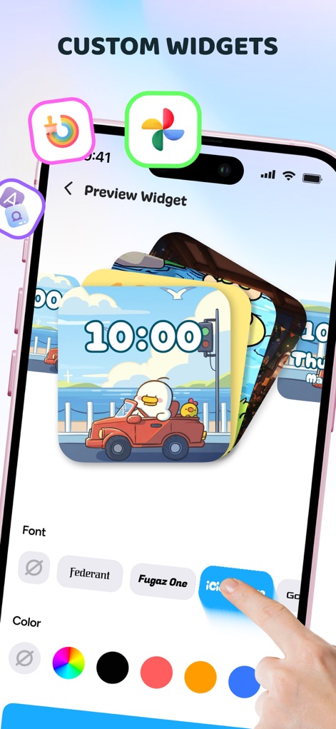 Color Widgets - Aesthetic Icon - Observe the powerful widget creation suite, where users can effortlessly choose from various font styles and extensive color options to design their ideal widgets.