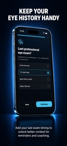 Vision Test Eye Exam OptiCheck iPhone screenshot