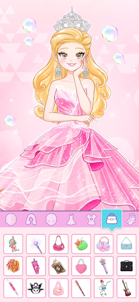 Idol Livestream: Doll Dress Up - This tool showcases an extensive array of stunning accessories, ranging from elegant tiaras to magical wands, to complete any idol's regal ensemble.