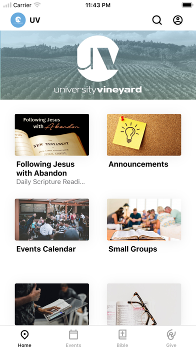 University Vineyard Church App Screenshot