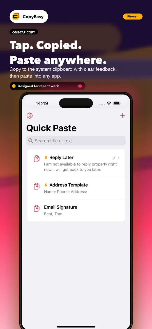 Screenshot #3 pour CopyEasy Text Snippets