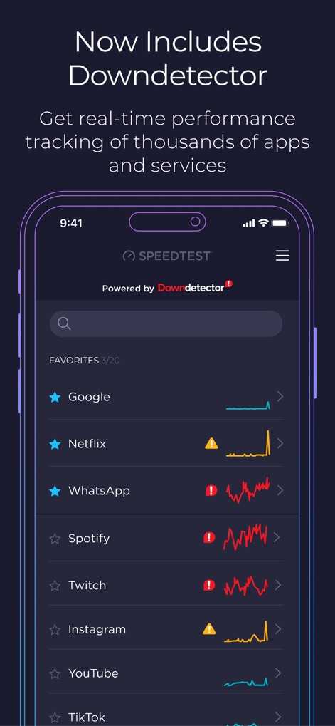 Speedtest by Ookla - App-Status Übersicht