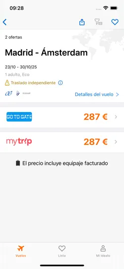 Captura de pantalla de Idealo Flights: Cheap Tickets en iPhone 4