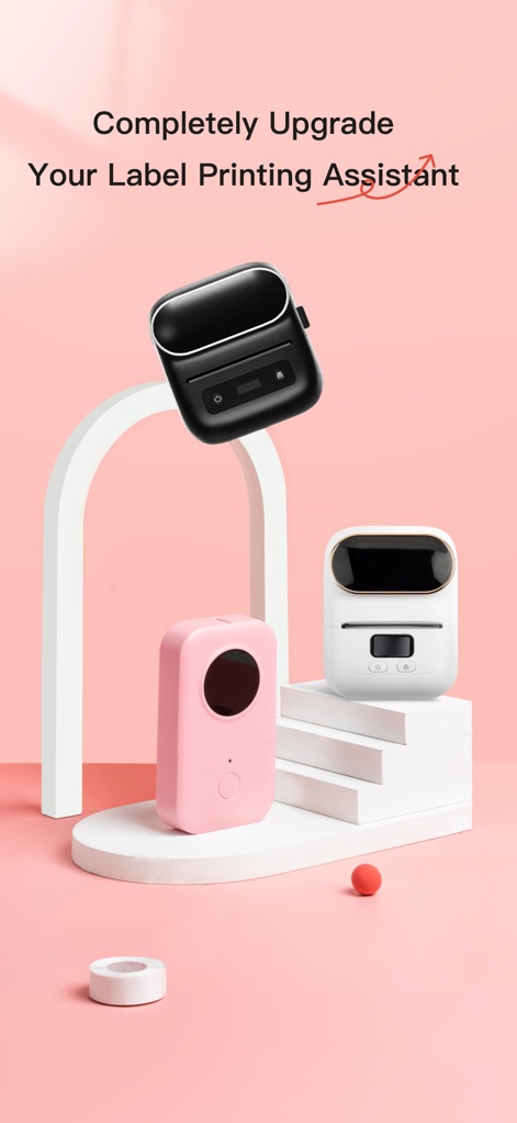 Print Master - This introductory visual showcases the sleek, compact label printers available, highlighting the modern aesthetic of the printing setup.