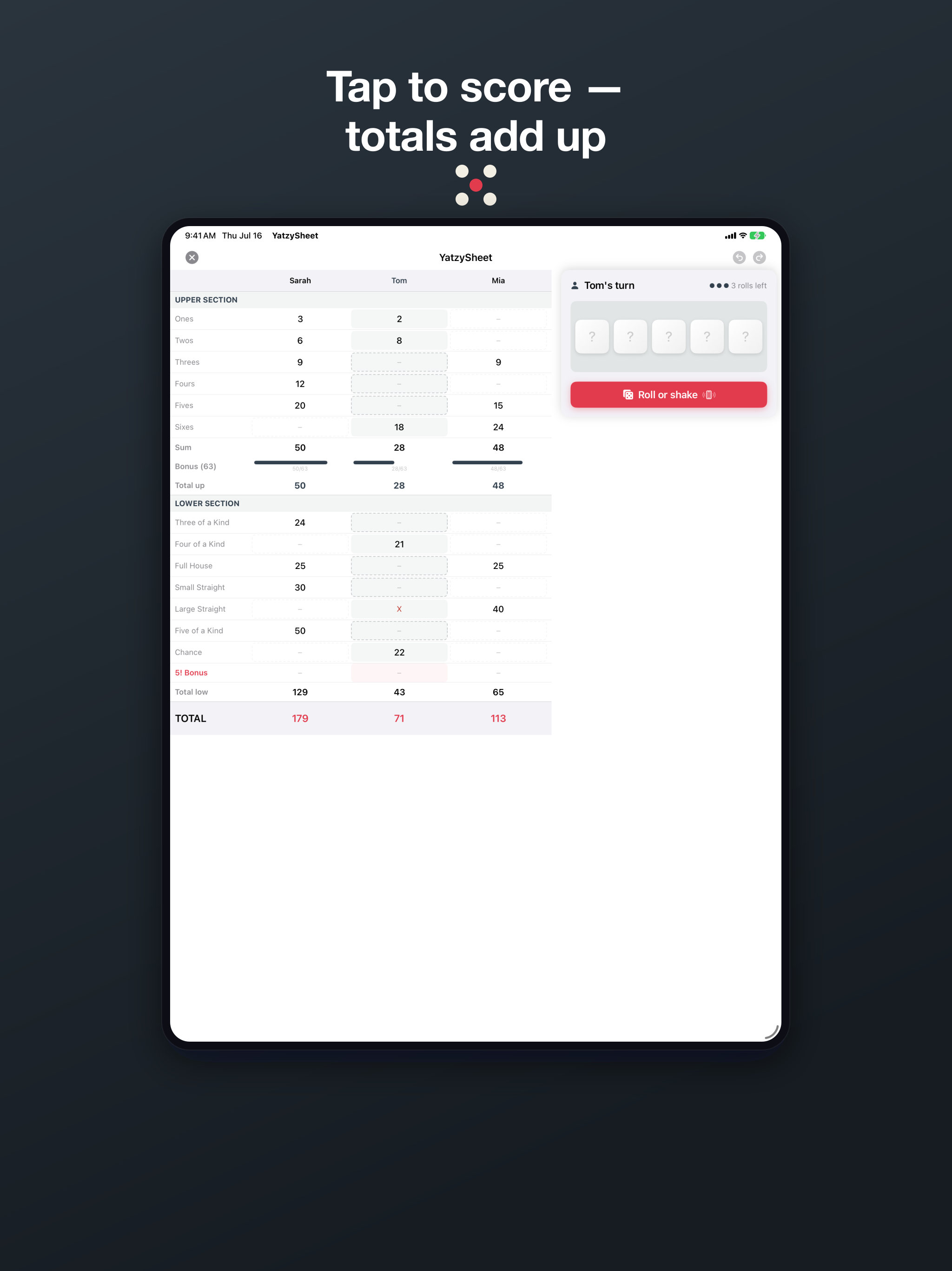 YatzySheet screenshot 5
