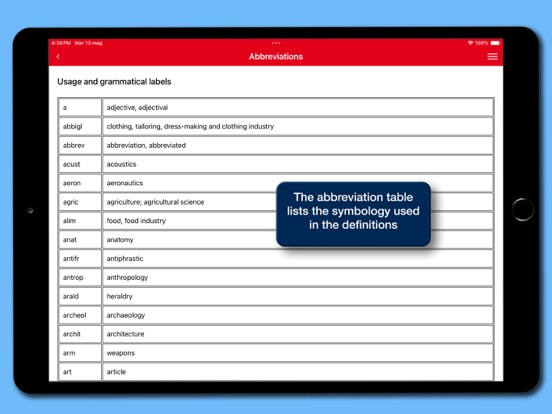 Hoepli English Dictionary iPad screenshot