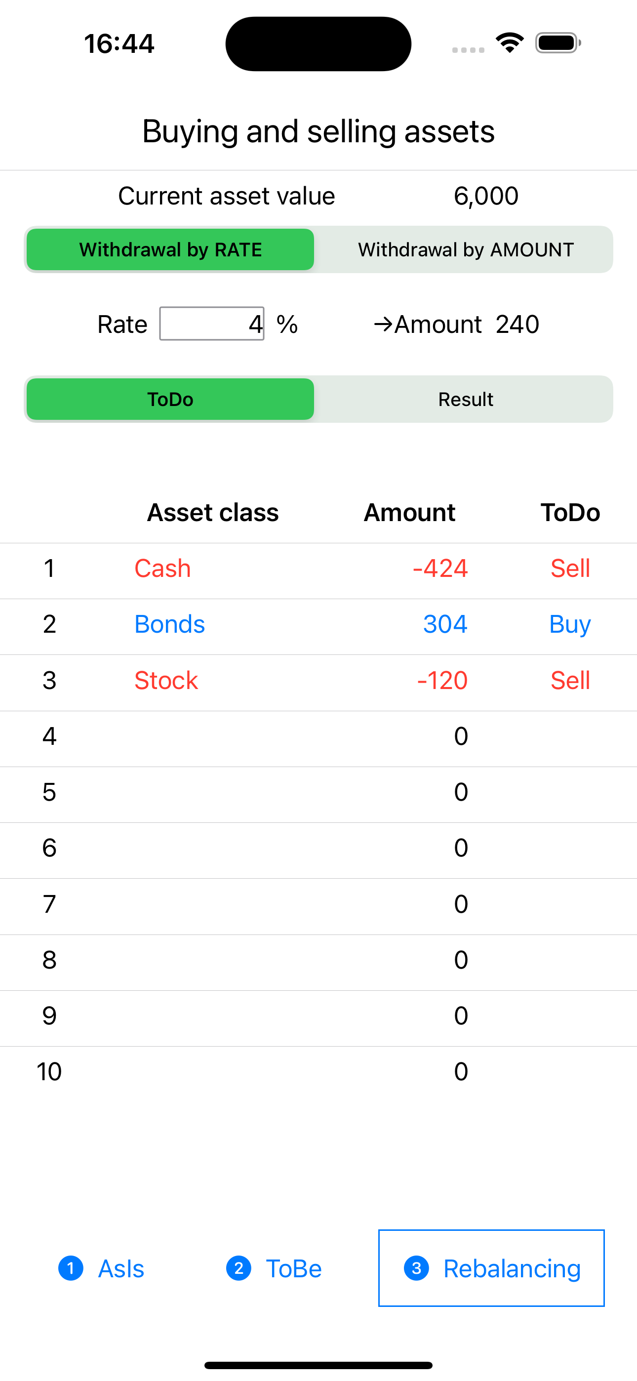 Rebalancing at withdrawal