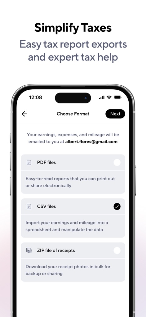 Gridwise: Gig Driver Assistant - La aplicación facilita la preparación de impuestos, ofreciendo opciones para exportar informes en formato PDF y archivos CSV con la información de ganancias y millaje.
