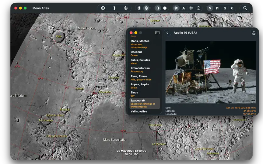 Captura de pantalla de Moon Atlas en iPhone 9