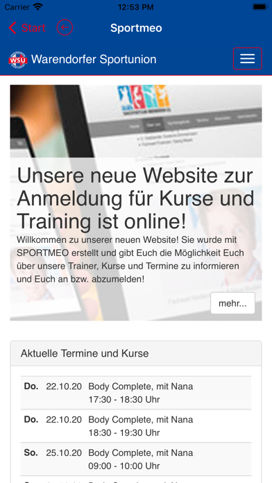 Warendorfer Sportunion e.V. Screenshot