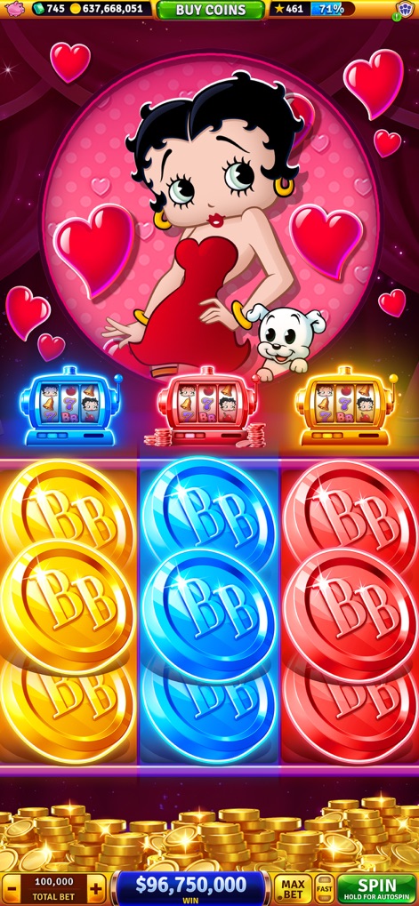House of Fun: Casino Slots - This tool brings beloved characters to life, featuring Betty Boop overseeing classic-style slot machines and large stacks of themed "BB" coins.