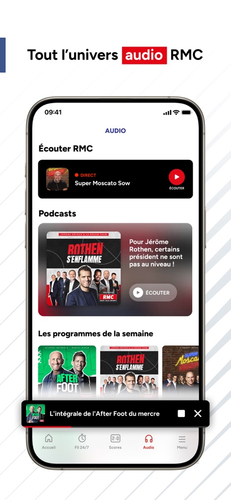 RMC Sport News, score en live - L'application intègre l'écoute en direct de la radio RMC et une vaste bibliothèque de podcasts, permettant aux passionnés de suivre leurs émissions favorites.