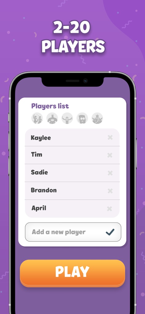 Party Roulette: Group Games - Users can easily manage participants through the intuitive "Players list" interface, allowing for quick additions or removals of player names, streamlining game setup for any group size.