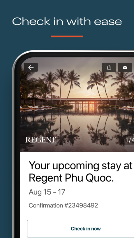 IHG One Rewards: Book Hotels App Store screenshot 4, headline “Check in with ease”. Headline on one line.