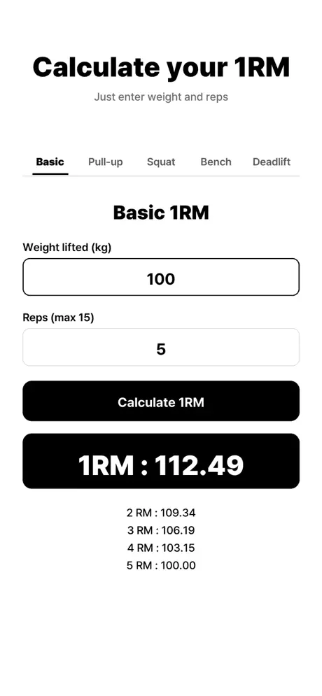 oneRM calculator(1RM) screenshot 3
