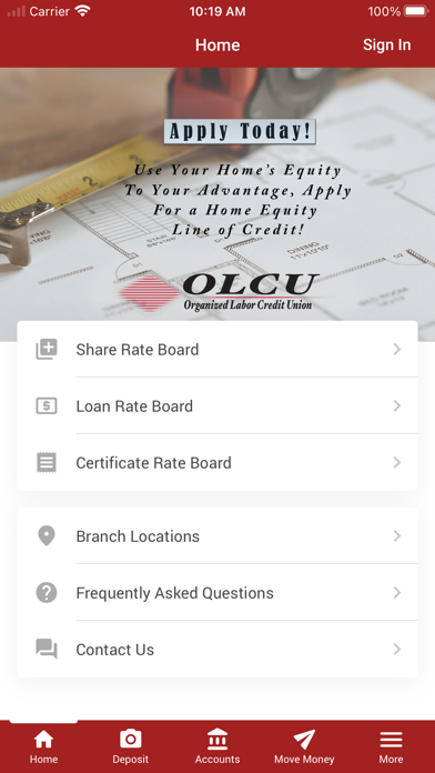 Organized Labor Credit Union Screenshot