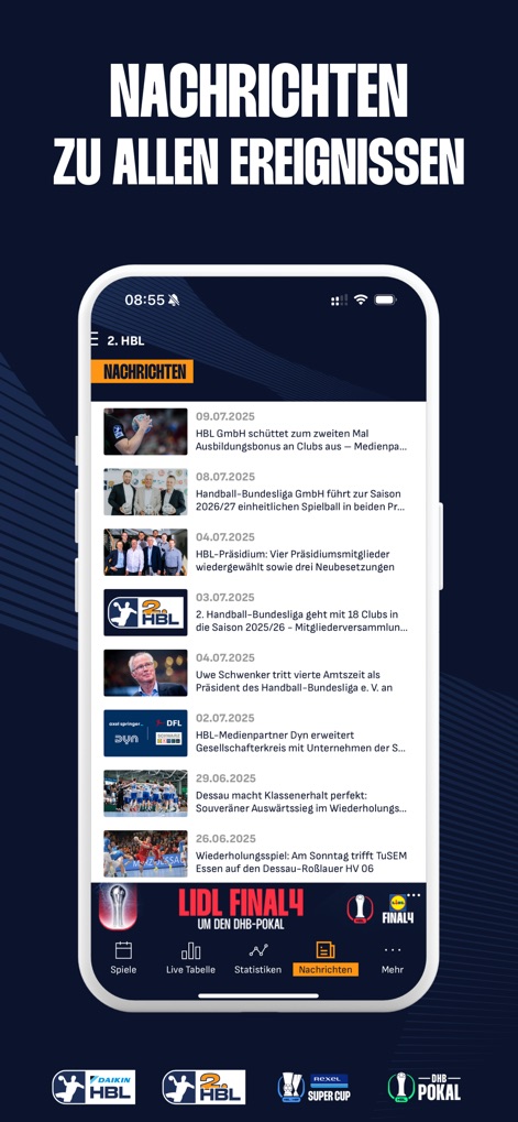 DAIKIN Handball-Bundesliga - このアプリは、日付と見出し付きの最新ニュース記事のリストを提供し、各ニュースに付随するサムネイル画像で視覚的に情報を伝えることで、ファンは常に最新の情報を把握できます。