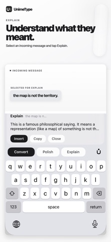 UnimeType NoSwitch AI Keyboard iPhone screenshot