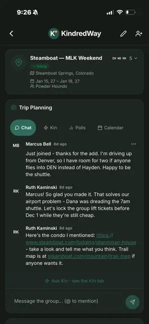KindredWay: Group Trip Planner screenshot 3