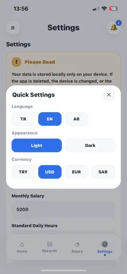Mesai Takibi iPhone Ekran Görüntüsü 2