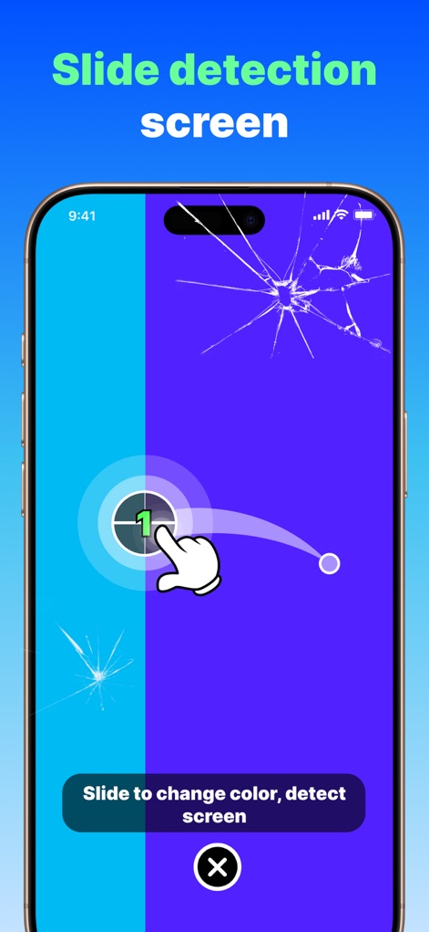 GA Auto Clicker - The "Slide detection screen" demonstrates the app's utility features, such as identifying display issues or enabling unique interactions through the "slide to change color" functionality.