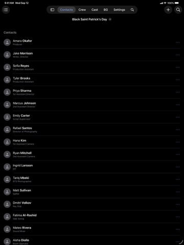 Cast & Crew Lists iPad screenshot
