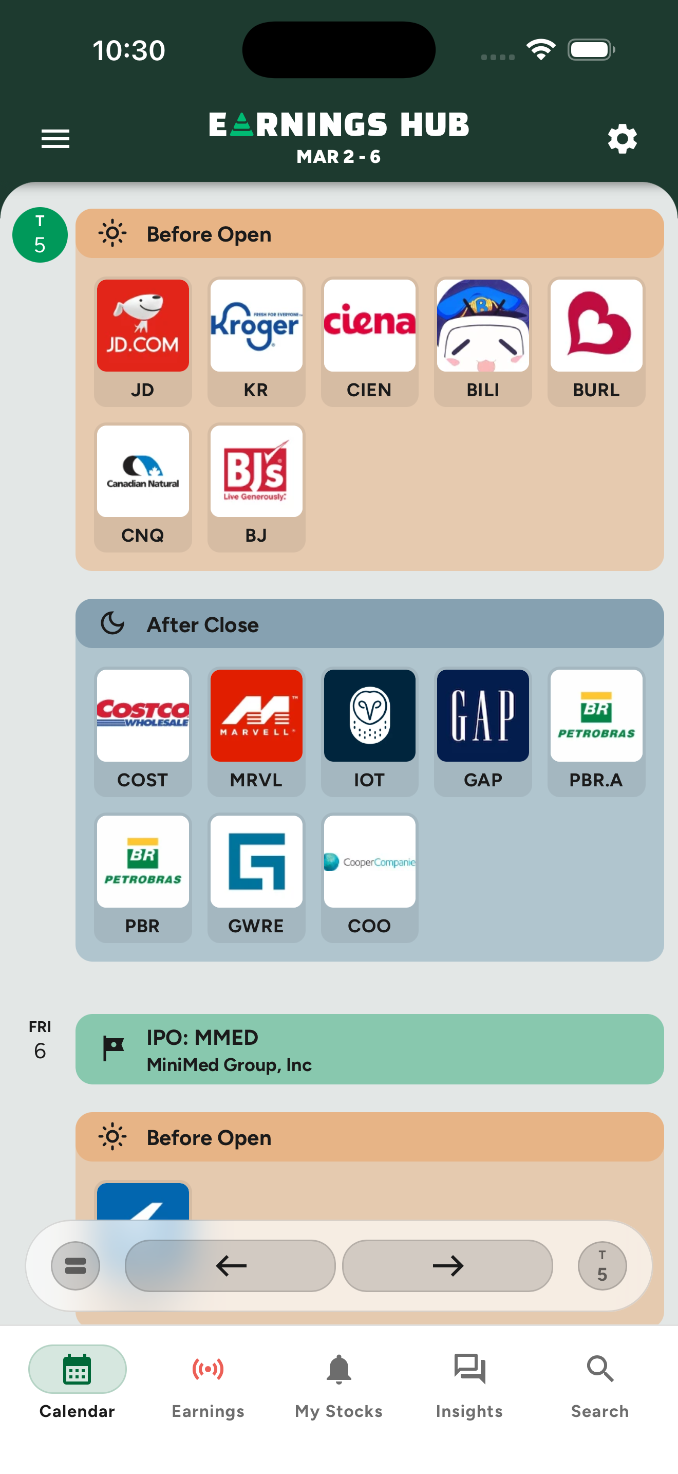Earnings Hub and Calendar