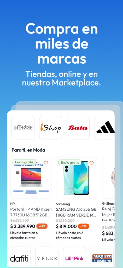 Addi Shop - Compra a cuotas - Explore the extensive marketplace, featuring diverse brands like iShop and Adidas, along with enticing product discounts and free shipping offers.