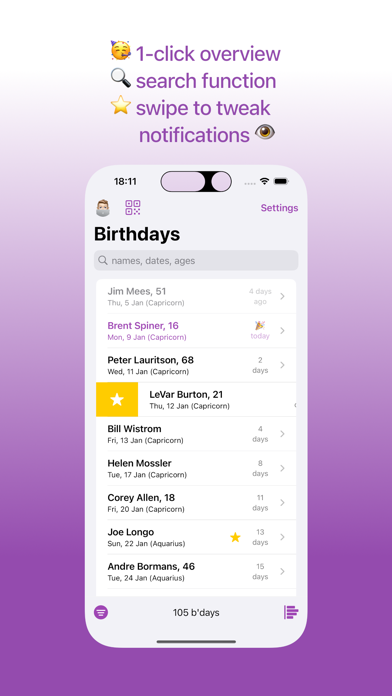 Birthdays, only! Never forget. Screenshot