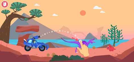 Dinosaur Games for kids 2-6 - Explore dynamic rescue missions where users interact with friendly dinosaurs and control specialized vehicles in vibrant desert environments.