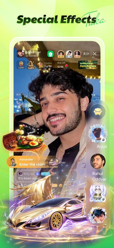 Taka - Chat Room,Live Stream - 이 앱은 사용자에게 화려한 애니메이션이 적용된 특별한 가상 선물 효과를 제공하여, 다른 사용자와의 상호작용을 더욱 풍성하고 시각적으로 매력적으로 만듭니다.