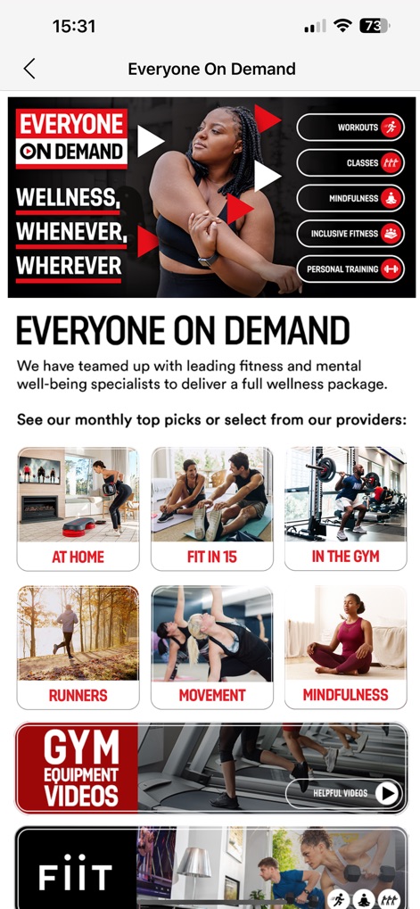 Everyone Active - This tool presents a rich array of on-demand content, including 'At Home' workouts and 'Mindfulness' sessions, catering to various user preferences.