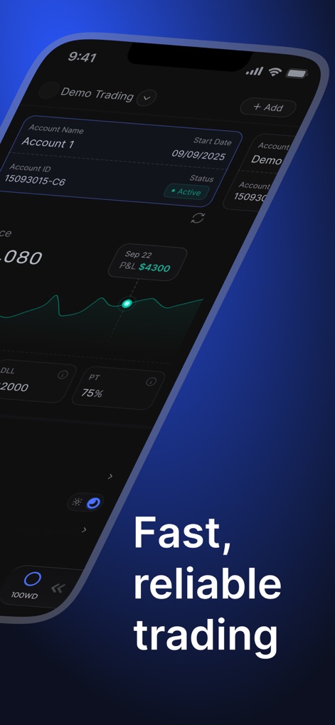 tradesea - Lo screenshot evidenzia la gestione multi-account, permettendo di selezionare rapidamente 'Demo Trading' e visualizzare lo 'Status Active' per un controllo ottimale su più portafogli.