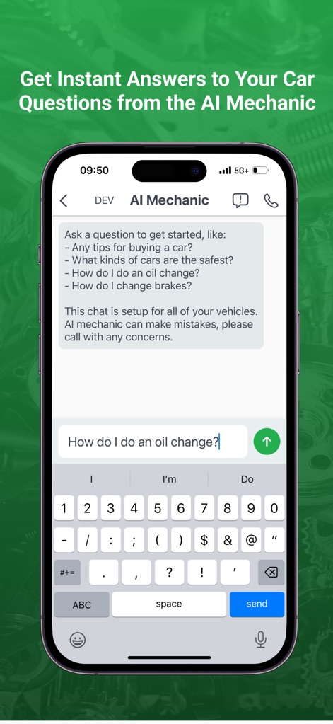 FIXD OBD2 Scanner - Engage with the 'AI Mechanic' chat interface, where users can ask questions like 'How do I do an oil change?' and receive instant, informed advice on car-related queries.