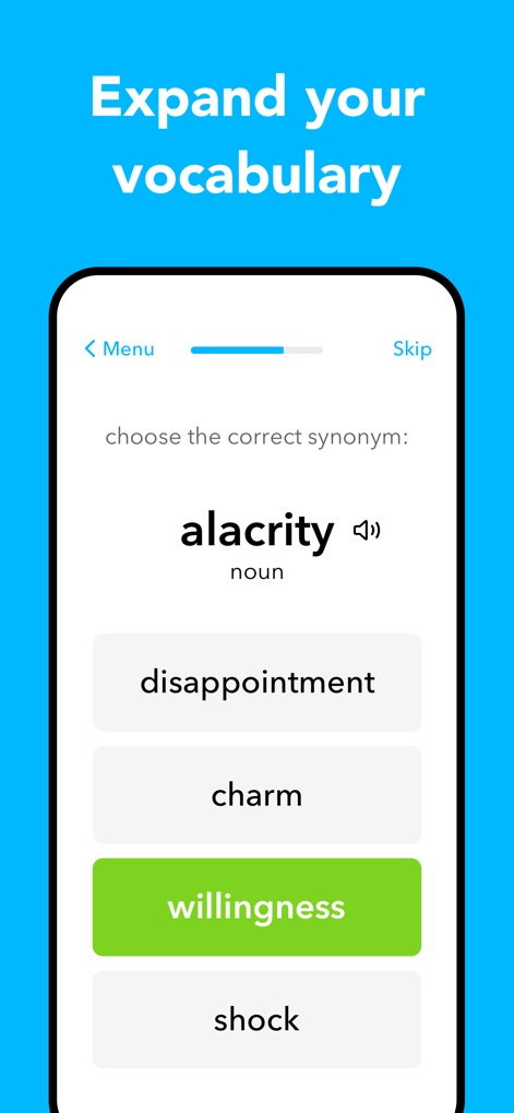 WordPal - Vocabulary Builder - Users can engage with clear word displays and interactive multiple-choice options to master new synonyms effectively.