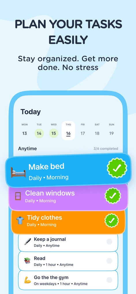 Dear Me: Daily Routine Tracker - The app streamlines daily organization with a clear daily task list, enabling users to easily plan and track their routines with specific dates and completion checkmarks.