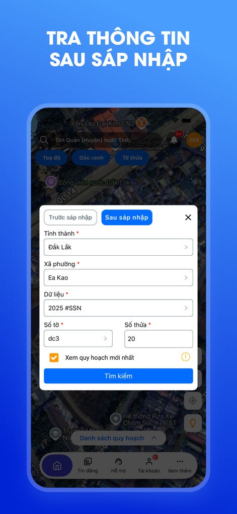 Thongtin.land- - The tool allows precise data retrieval with specific filters for province/city and commune/ward, enabling users to efficiently navigate post-merger land information.