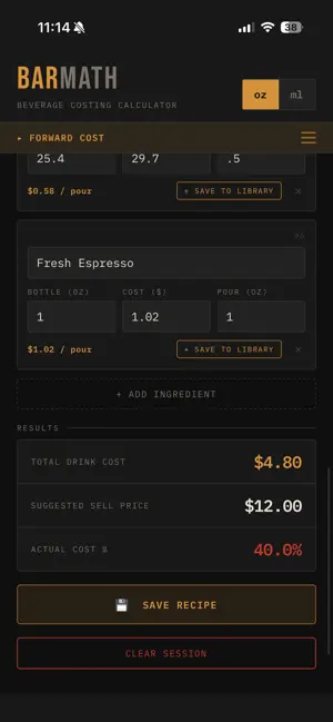 BarMath: Beverage Costing screenshot 3
